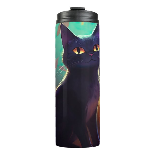 Termo Gato de Halloween Tuxedo con calabazas aterradoras (Anverso)