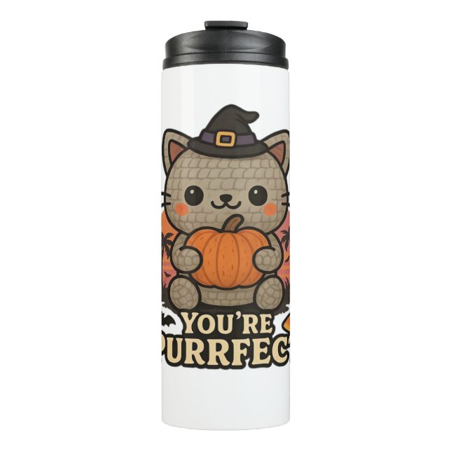 Termo Gato de Kawaii Halloween con calabaza, sabor a bru (Anverso)