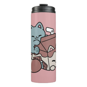 Termo Gato de Leche Chocolate Kawaii – Bebida Acogedora 