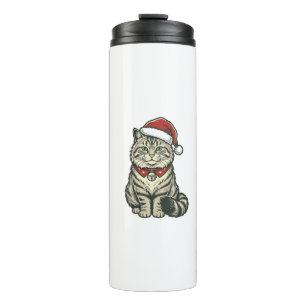 Termo Gato de Navidad Sombrero de Santa Diseño de Grabad
