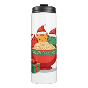 Termo Gato de Ramen de Navidad Santa Anime Maullido Gati