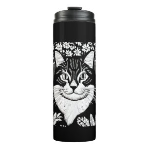 Termo Gato de Tabby rodeado de flores