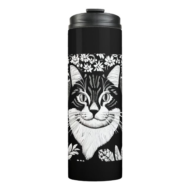 Termo Gato de Tabby rodeado de flores (Anverso)