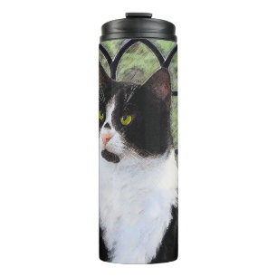 Termo Gato de Tuxedo en la ventana Pintura de arte anima