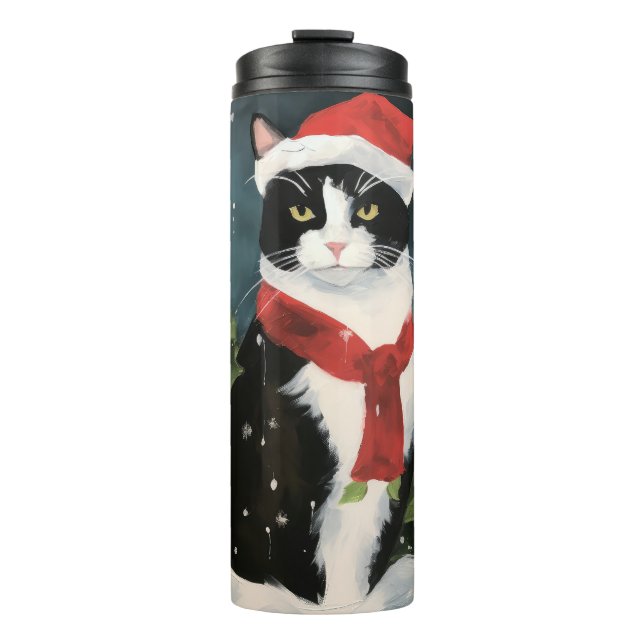 Termo Gato de Tuxedo en Navidades de nieve (Anverso)