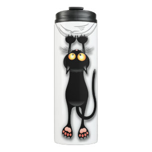 Termo Gato divertido personaje rascando tela