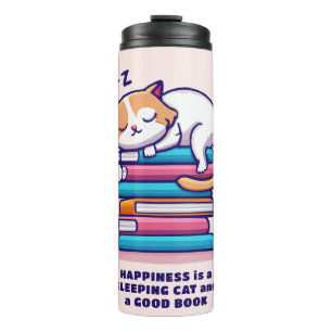 Termo Gato en una pila de libros cutúan literatura perso