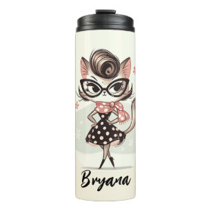 Termo Gato Femenino Vintage Retro Con Gafas De Ojo De Ga