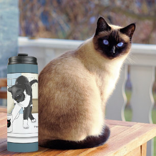 Termo Gato Gris Blanco Curioso Taza de Té Divertida Coci