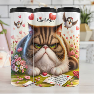 Termo Gato gruñón con una carta