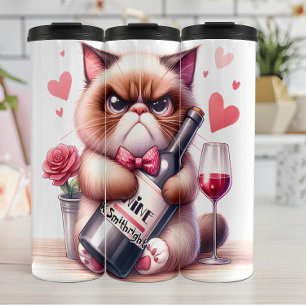 Termo Gato gruñón con vino y Rosa