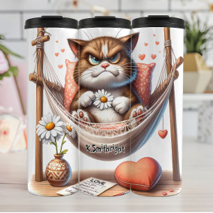 Termo Gato gruñón en una hamaca con flores