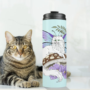 Termo Gato Hada Caprichoso Blanco Hongo Azul Fantasía