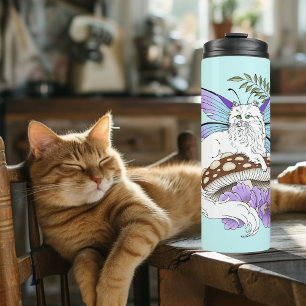 Termo Gato Hada Caprichoso Blanco Hongo Azul Fantasía