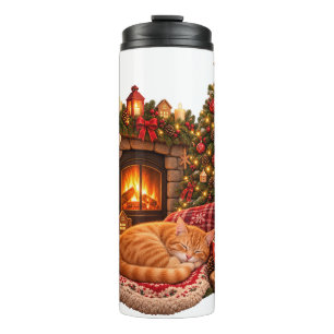 Termo Gato Jengibre Durmiendo junto a Chimenea Clipart d
