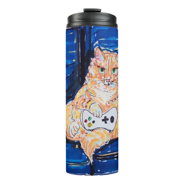 Termo Gato Jugador Jengibre (Anverso)