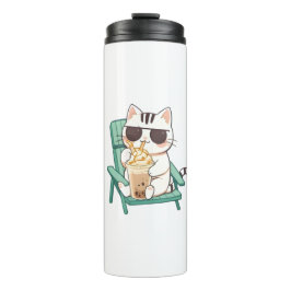 Termo Gato Kawaii Chibi con Gafas de Sol Bebiendo Frappè