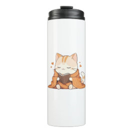 Termo Gato Kawaii Leyendo Diseño de Gatito Gusano de Lib