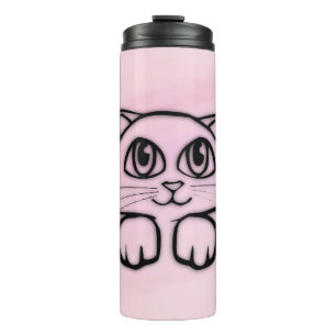 Termo Gato lindo asomándose rosa