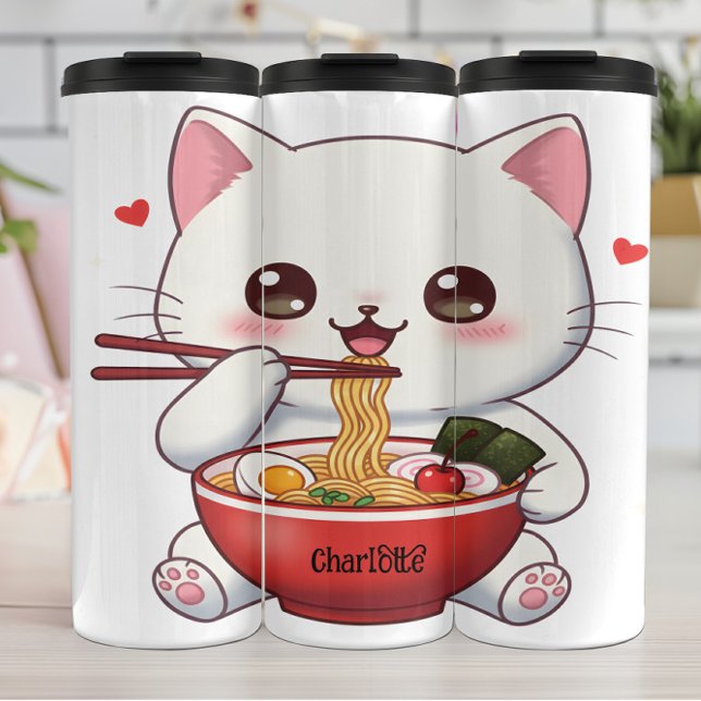 Termo Gato lindo: Fiesta de Ramen, corazones felices (Subido por el creador)