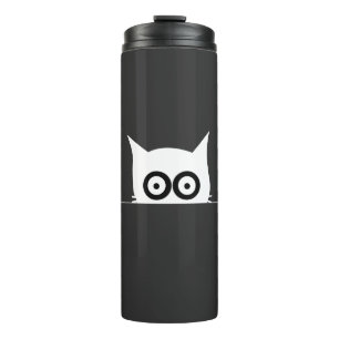 Termo Gato Mínimo Espiando Pequeño Cofre Blanco y Negro