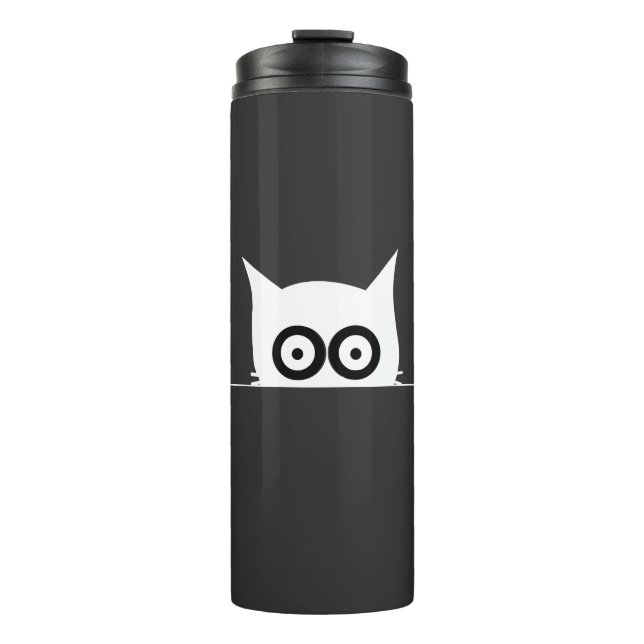 Termo Gato Mínimo Espiando Pequeño Cofre Blanco y Negro (Anverso)