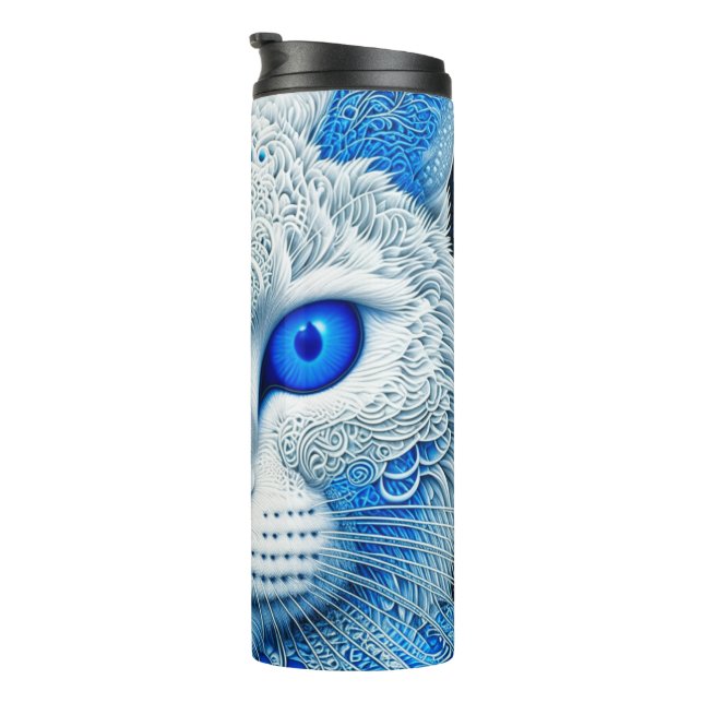 Termo Gato Místico Blanco Arte Etéreo de IA (Rotado hacia la derecha)