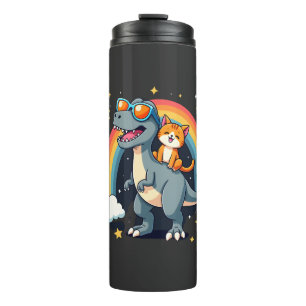 Termo Gato montando dinosaurio T-Rex gatito arcoiris Din