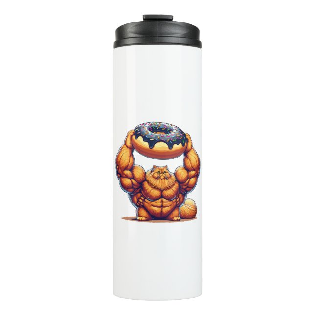 Termo Gato Musculoso Levantando Donut (Anverso)