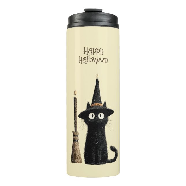 Termo Gato negro caprichoso feliz Halloween (Anverso)