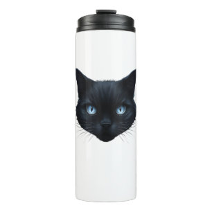 Termo Gato negro cara ojos azules Tee gráfico hombres mu