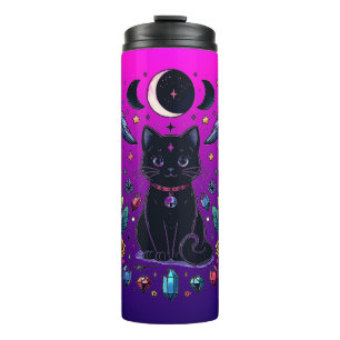 Termo Gato Negro Celestial Místico Rosa Púrpura