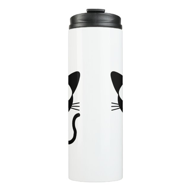 Termo Gato negro con cola en el aire Ojos grandes (Anverso)