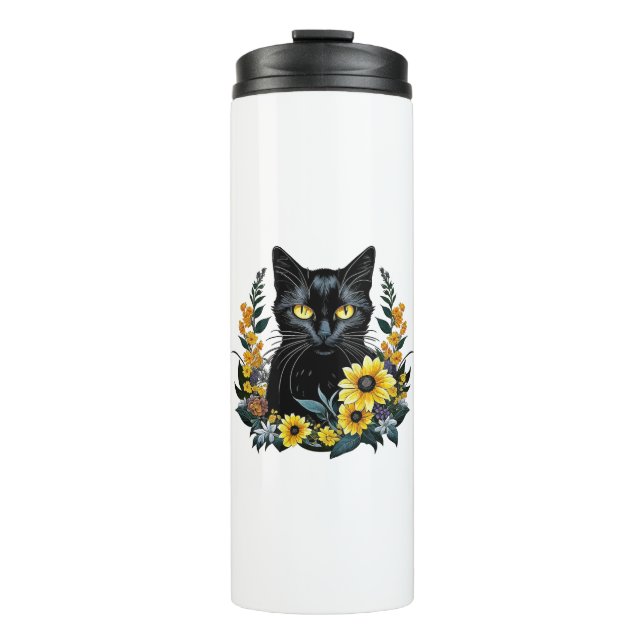Termo gato negro con flores (Anverso)