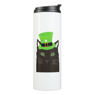 Termo Gato Negro con Sombrero, Trébol de Cuatro Hojas, B