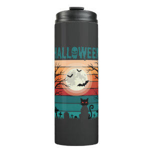 Termo Gato Negro De Halloween Luna Cementerio Retro Vect