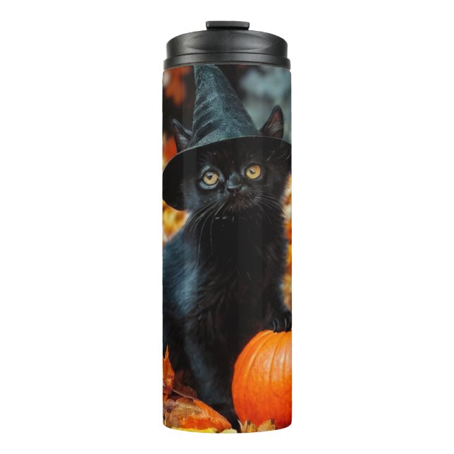 Termo Gato negro de Halloween y calabaza (Anverso)