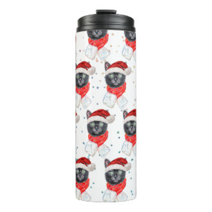 Termo Gato negro de Navidad con bufanda roja