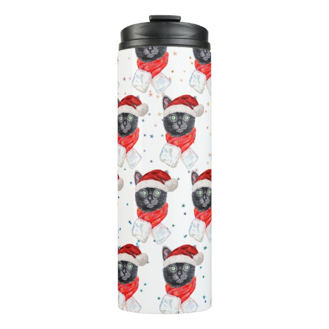 Termo Gato negro de Navidad con bufanda roja (Anverso)