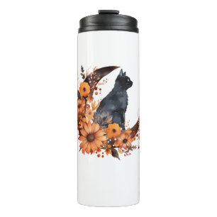 Termo Gato negro en calabaza floral de la luna Halloween