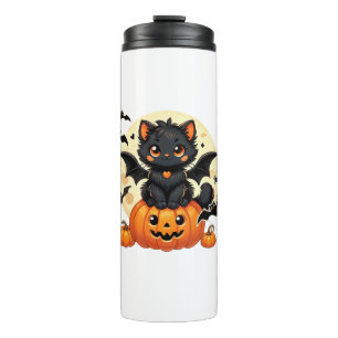 Termo Gato negro lindo con la calabaza de la barba Hombr
