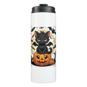 Termo Gato negro lindo con la calabaza de la barba Hombr