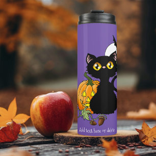 Termo Gato negro lindo púrpura espeluznante de Halloween