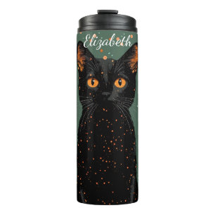 Termo Gato negro místico con ojos Naranjas y Purpurina
