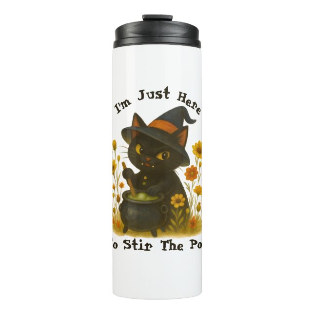 Termo Gato negro picante "Estoy aquí para remover la oll (Anverso)