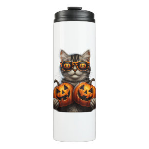 Termo Gato negro sujetando calabaza Halloween Gato Amant