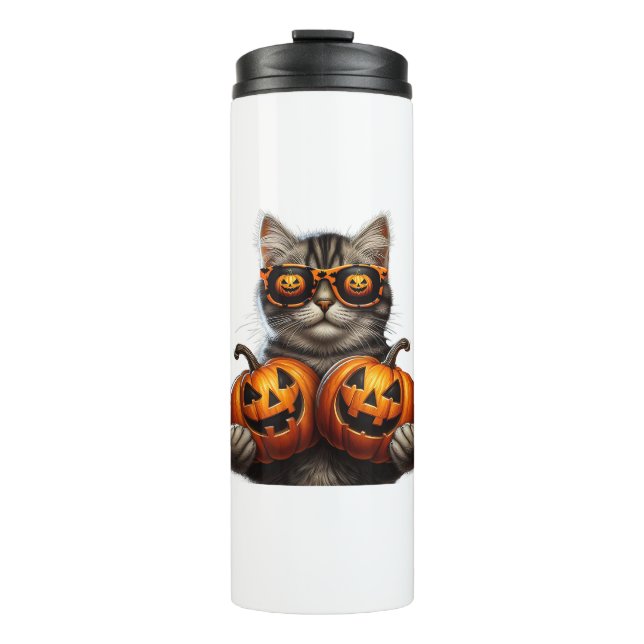 Termo Gato negro sujetando calabaza Halloween Gato Amant (Anverso)