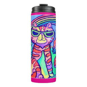 Termo Gato Neon Arte Genial Pintura Diseño Divertido
