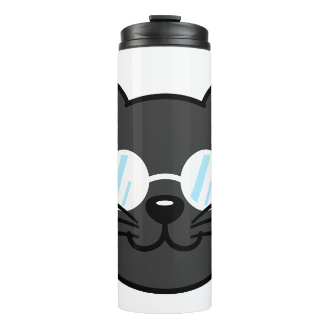 Termo Gato oscuro Gato negro Gato Gris vestido con lente (Anverso)