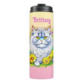Termo Gato persa blanco con flores personalizado